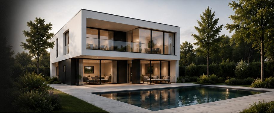 Modernes Wohnhaus mit Pool als Architekturvisualisierung